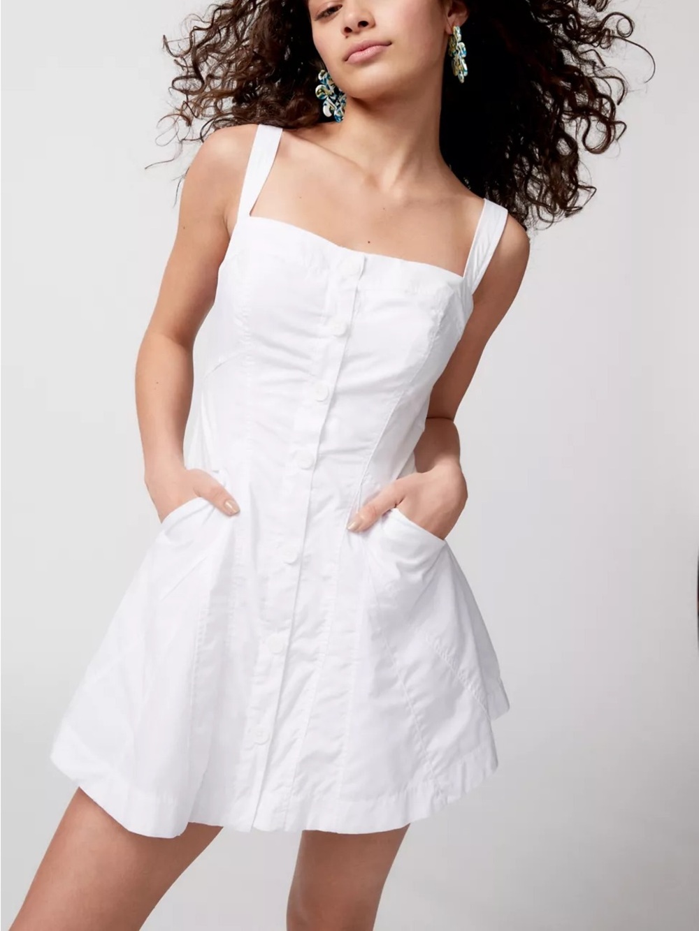Urban Outfitters Teega Button-Front Mini Dress in White - Size Small